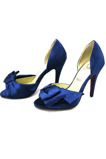 blue bowknot satin heel