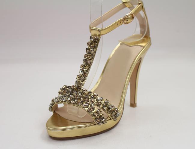 Golden T straps rhinestones sandal
