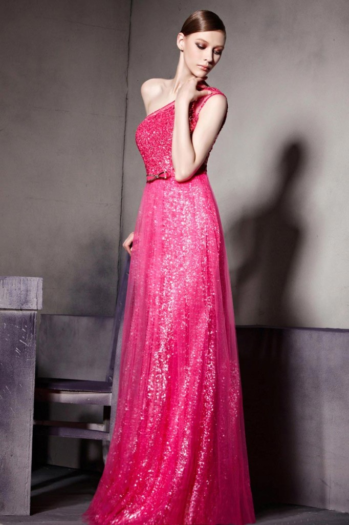 one shoulder pink Formal Dresses